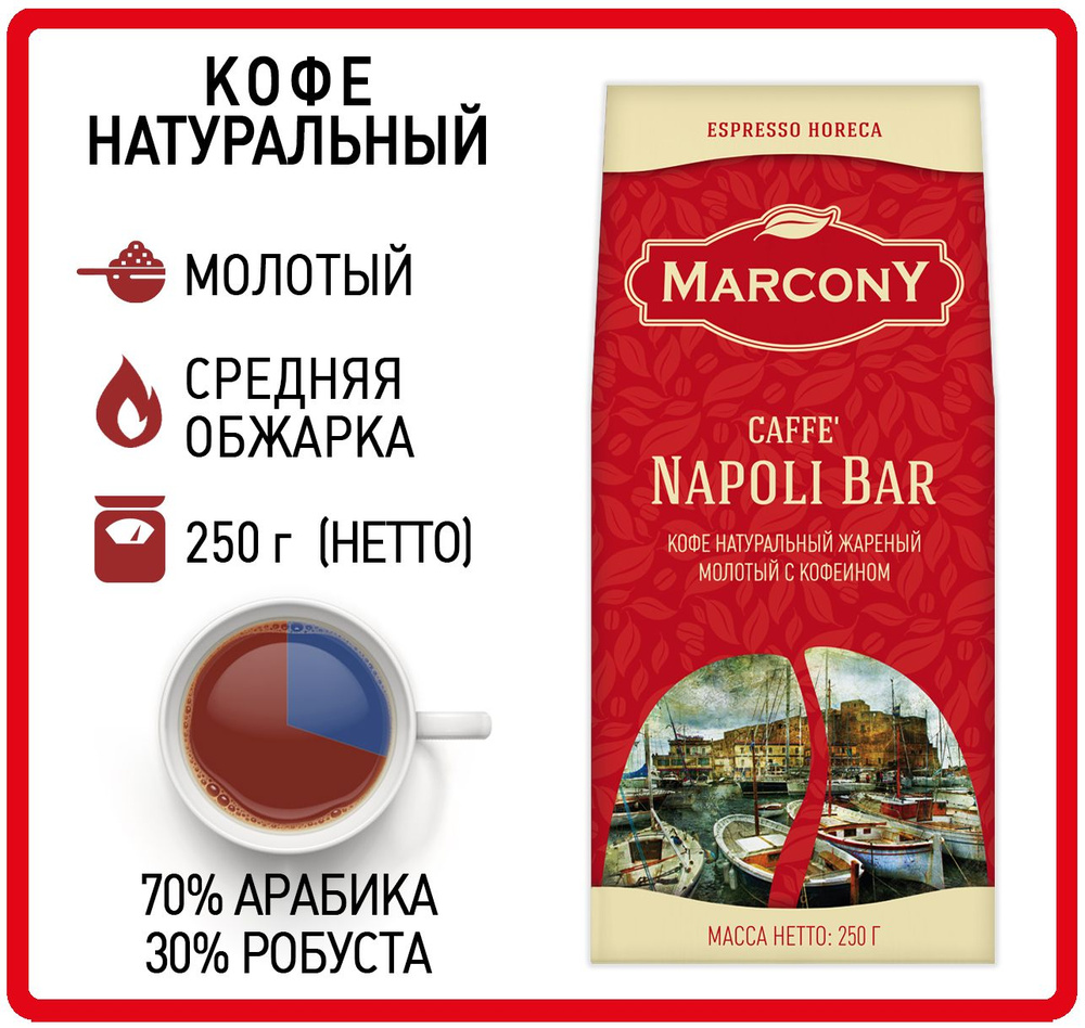 Кофе молотый 250 гр Marcony Napoli Bar (Маркони Наполи Бар) #1