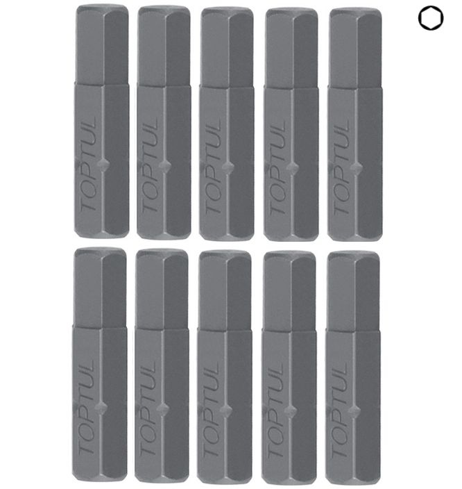 Биты для шуруповерта 1/4" 25мм HEX 2мм шестигранные профессиональные FSDA0802 TOPTUL (10 штук)  #1
