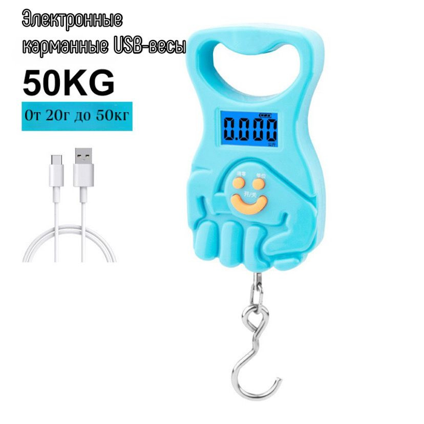 Электронные переносные USB-весы для рыбалки с крючком от 20г до 50кг с подсветкой дисплея  #1