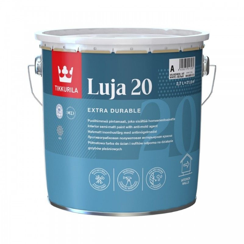 Tikkurila Luja 20/Тиккурила Луя 20,База А, 2.7л,полуматовая влагостойкая краска  #1