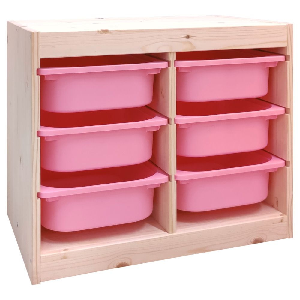 Деревянный стеллаж для игрушек с розовыми (6) контейнерами TROFAST, 62.8х43.8х52.2 см  #1
