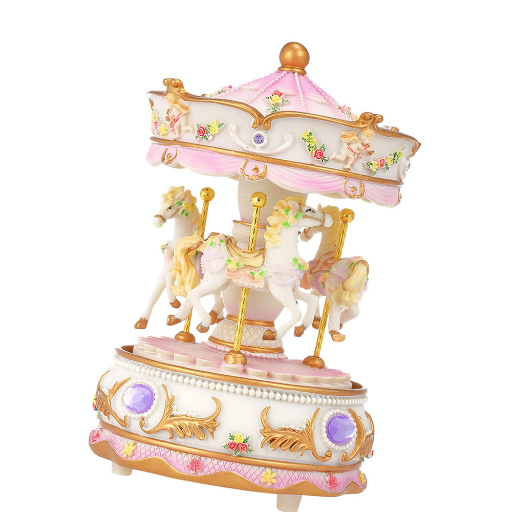 Mini Carousel Clockwork Music Box Красочный светодиодный весельчак Музыкальный  #1