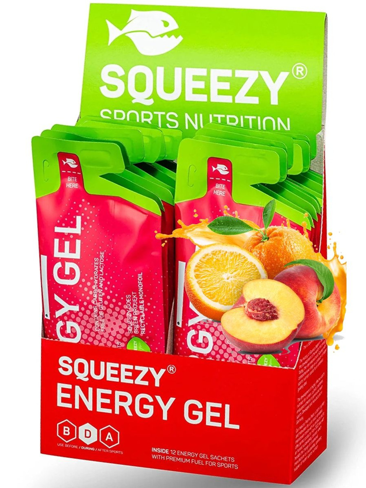 Энергетический гель с электролитами SQUEEZY ENERGY GEL no caffeine 33 г x 12 саше, Персик-Апельсин  #1