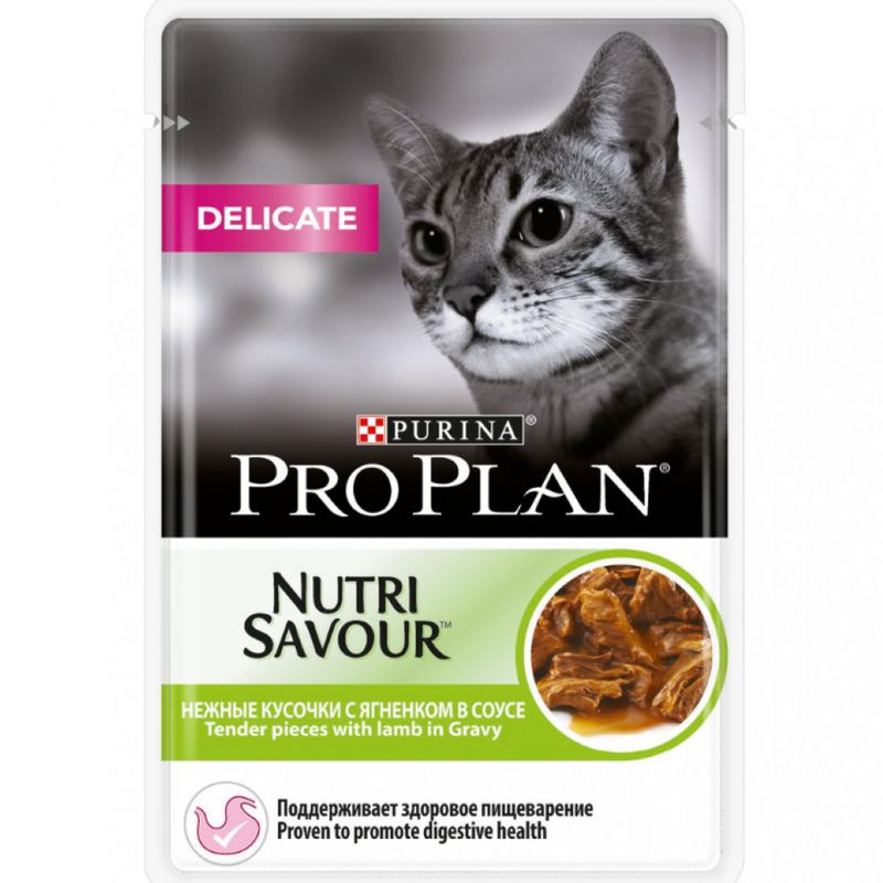 Консервированный корм для кошек Pro Plan Cat DELICATE, нежные кусочки ягненка в соусе, для чувствительных #1