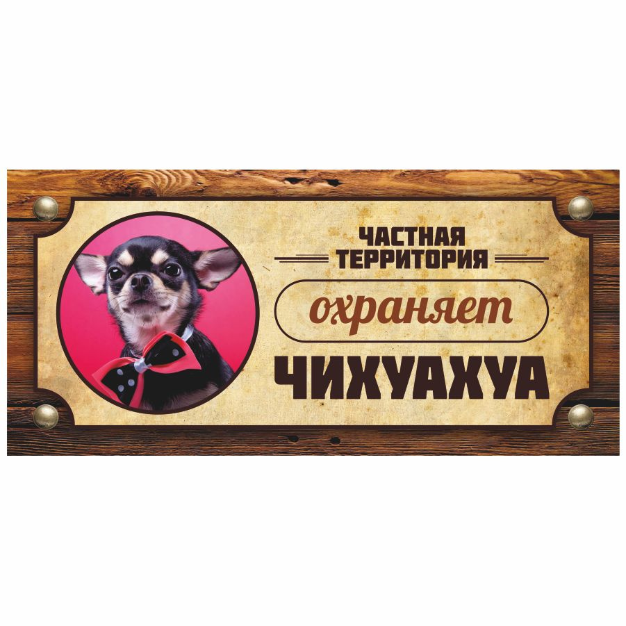 Табличка, Злая собака, Территорию охраняет Чихуахуа, 30см х 14 см, на забор, на дверь  #1