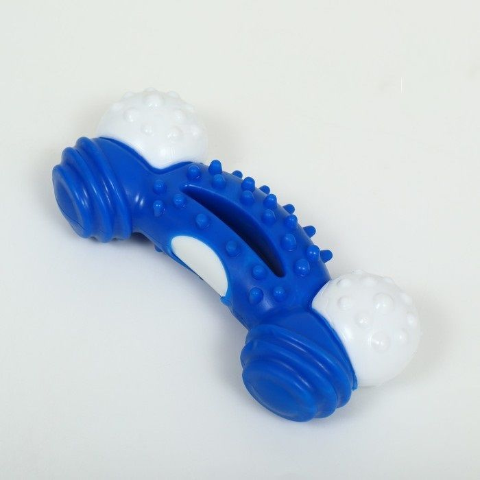 Игрушка двухслойная (твердый и мягкий пластик) "Изогнутая кость", 13 см синяя  #1