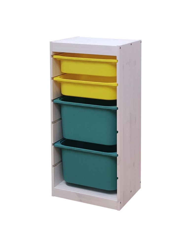 Белый стеллаж для игрушек с желтыми (2) и бирюзовыми (2) контейнерами TROFAST, 44х30х90.6 см  #1