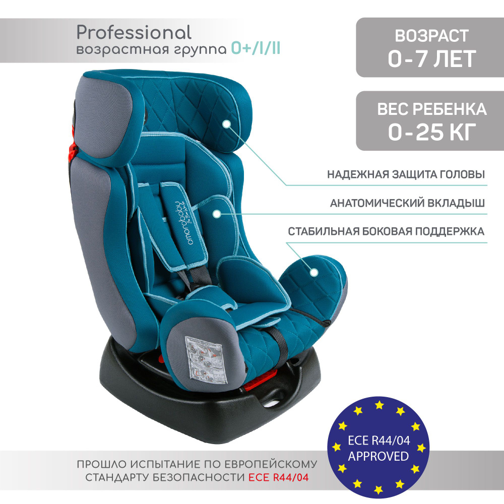 Автокресло детское AMAROBABY Professional, группа 0+/I/II, 0-25кг, (0-7 лет),бирюзовый  #1