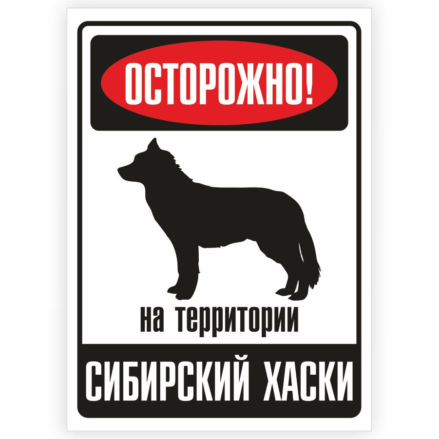 Табличка, металлическая, DANGER DOG, Осторожно! На территории Сибирский хаски, 18x25 см  #1