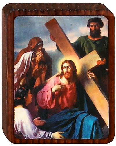 Икона на деревянной основе "Несение Креста" (Ведение ко Кресту, Шествие на Голгофу) (5*4*0,8 см).  #1