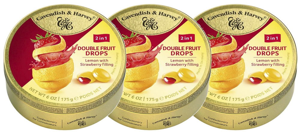 Леденцы с жидким центром Лимон Клубника, 175г х 3шт. Cavendish & Harvey Double Fruit Lemon with Strawberry #1