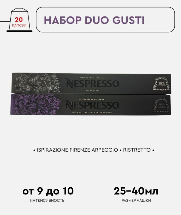 Набор кофе в капсулах для Nespresso Duo Gusti 20 капсул #1