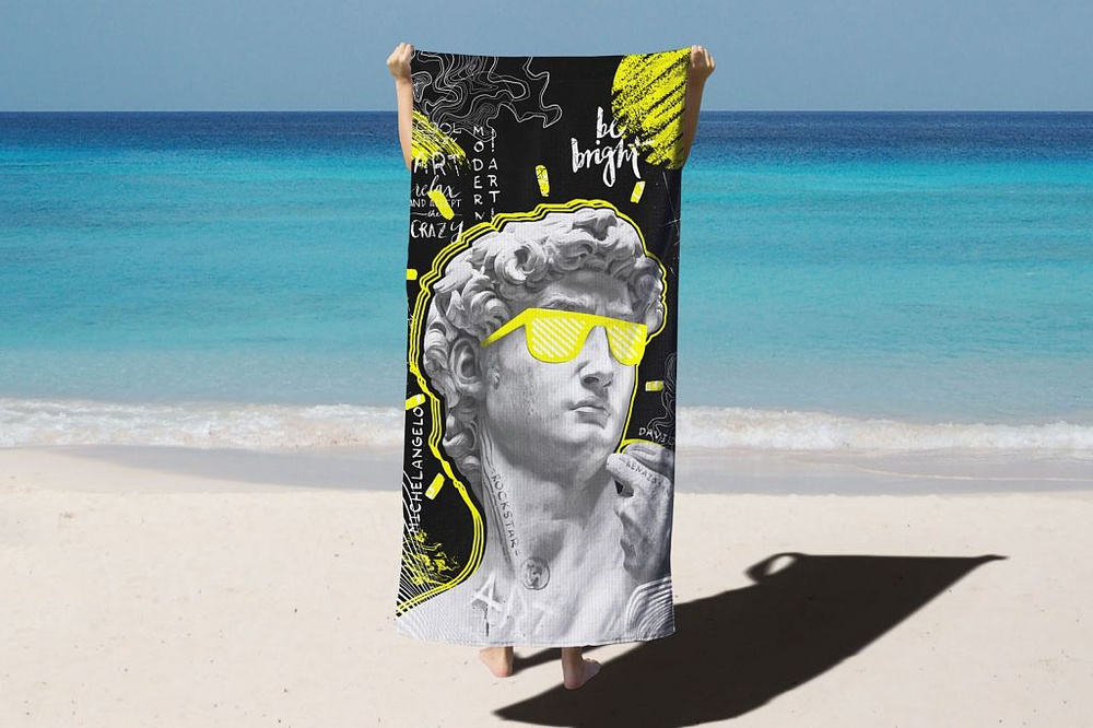 DOLLTALL Пляжные полотенца, Хлопок, Вафельное полотно, 80x150 см, желтый, серый, 1 шт.  #1