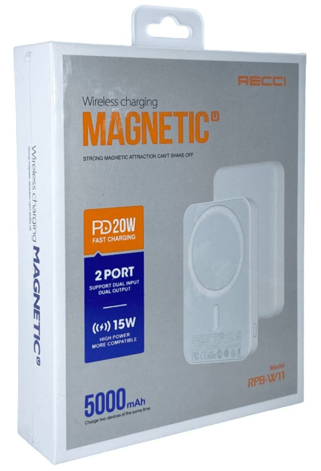 Powerbank с беспроводной зарядкой MagSafe Recci RPB-W11 5000mAh 1C 15W/20W белый  #1