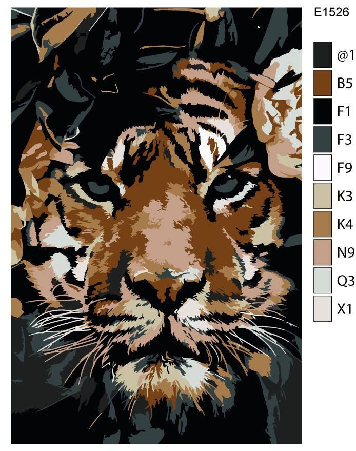 Детская картина по номерам E1526 "Тигр в цветах" 20x30 #1