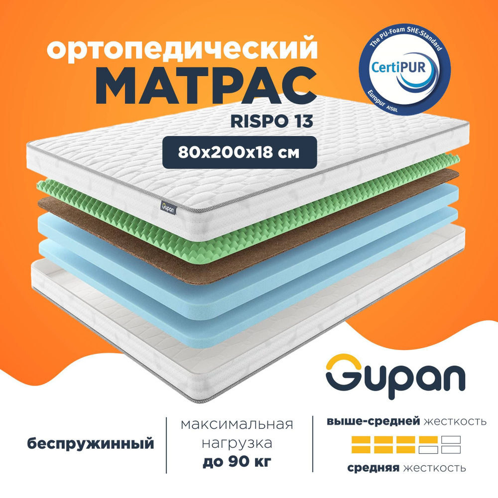 Gupan Матрас Energy Rispo 13, Беспружинный, 80х200 см #1