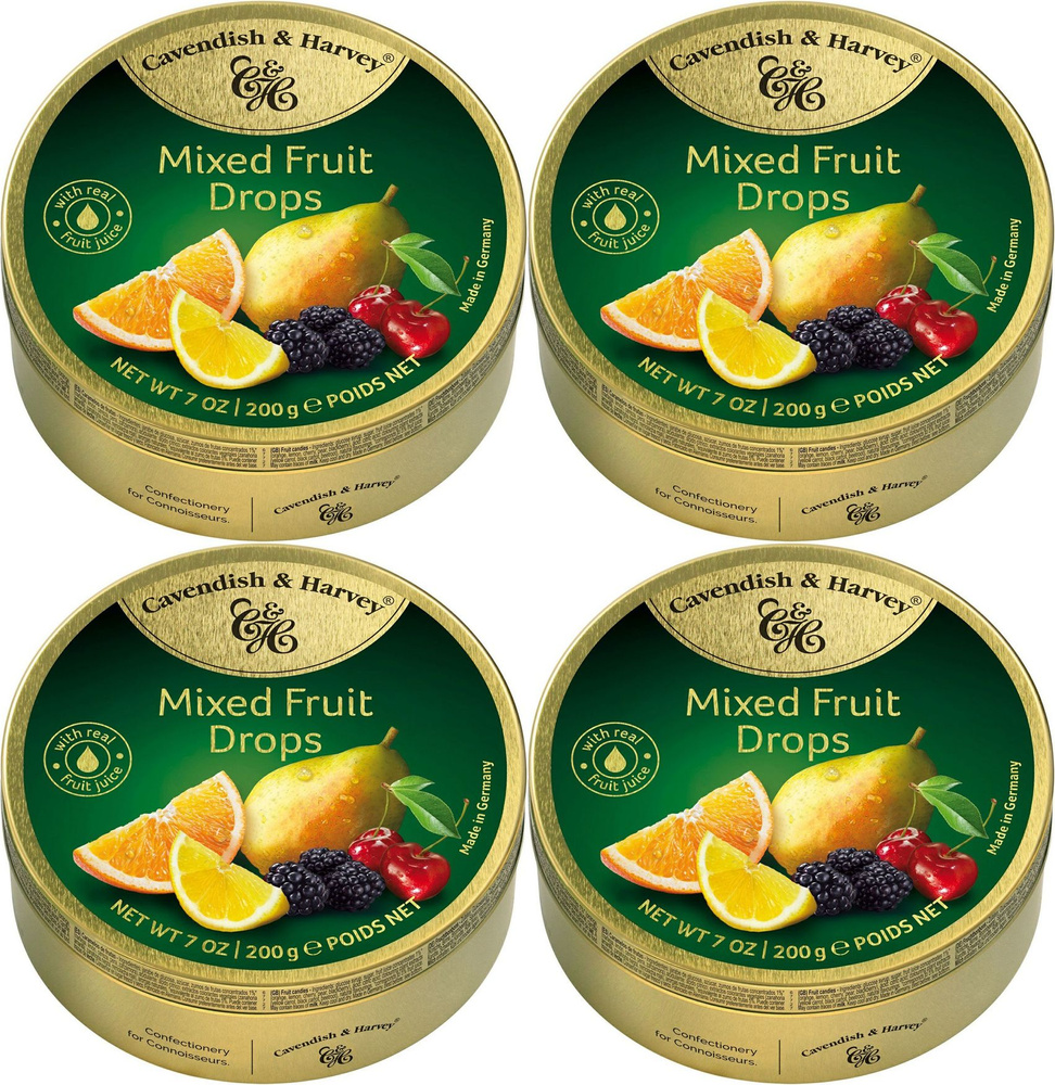 Леденцы Cavendish & Harvey Mixed Fruit Drops Фруктовое ассорти, комплект: 4 упаковки по 200 г  #1