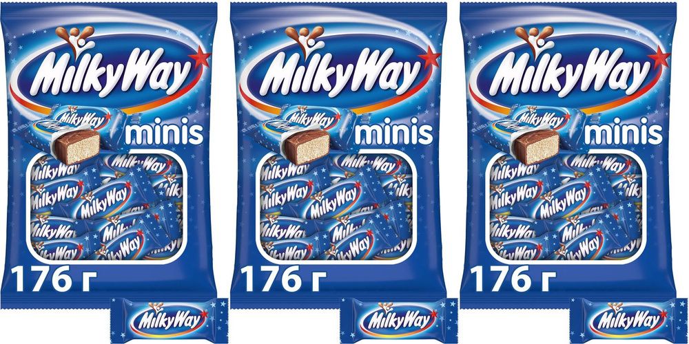 Конфеты шоколадные Milky Way Minis, комплект: 3 упаковки по 176 г  #1