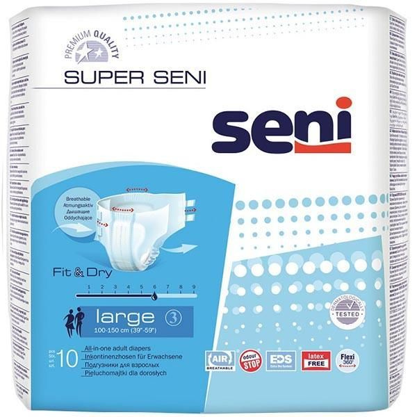 Seni Super Classic, подгузники для взрослых Large (№3), 10 шт #1