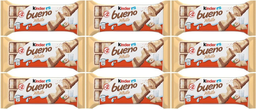 Вафли Kinder Bueno White в молочном шоколаде, комплект: 9 упаковок по 39 г  #1