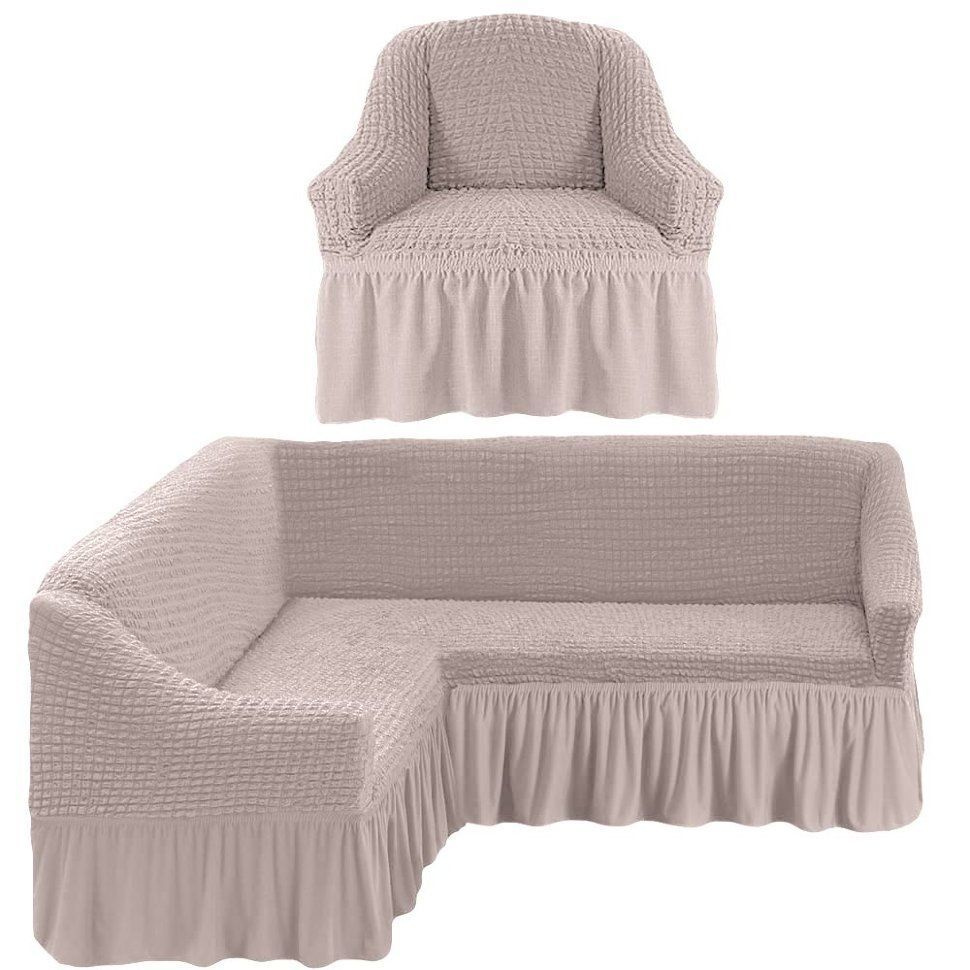 Набор чехлов KARTEKS, на угловой диван и кресло, натуральный  #1