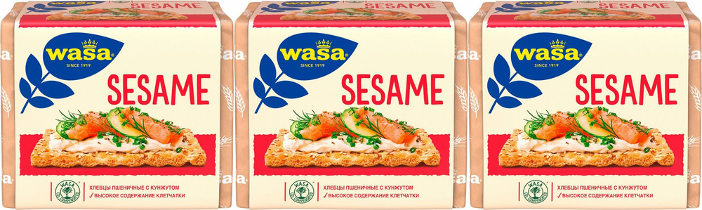 Хлебцы пшеничные Wasa Sesame с кунжутом, комплект: 3 упаковки по 200 г  #1