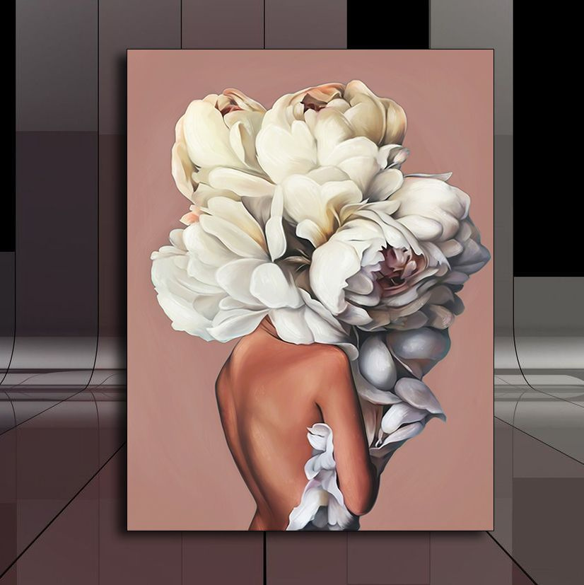 WerkSiegel Картина "Дама с цветами на розовом фоне", 80  х 60 см #1