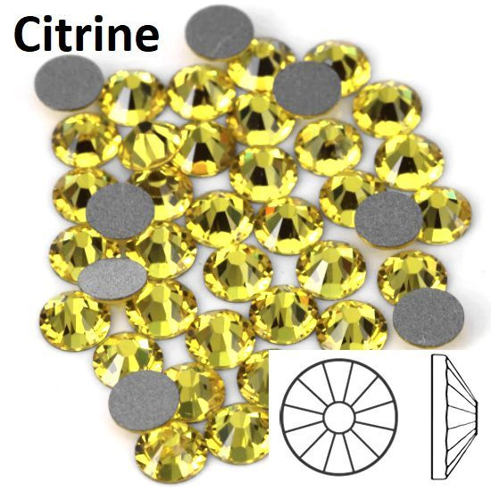 Стразы клеевые CRYSTAL-ROSE хрустальное стекло, цвет Citrine (Желтый), размер ss 12 (3.0-3.2 mm), упаковка #1