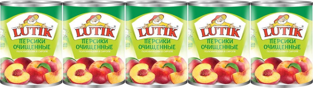 Персики Lutik половинки очищенные в сиропе 425 мл, комплект: 5 упаковок по 410 г  #1