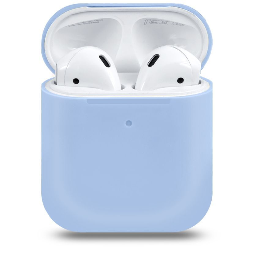 Ультратонкий силиконовый чехол для наушников Apple AirPods 1, 2 / кейс для наушников / голубой  #1