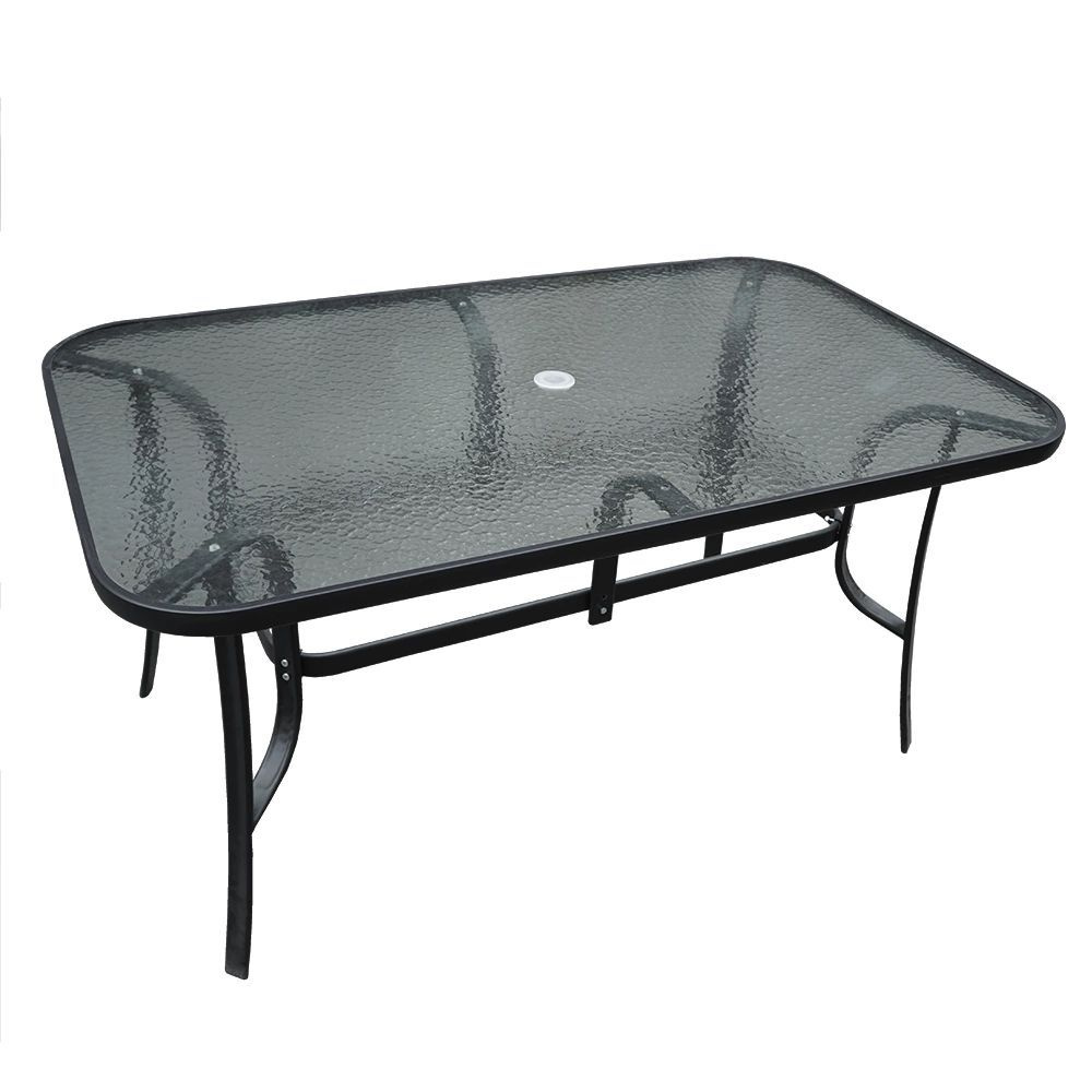 Стол садовый металлический со стеклянной столешницей и отверстием для установки зонта, 150х90х72 см  #1