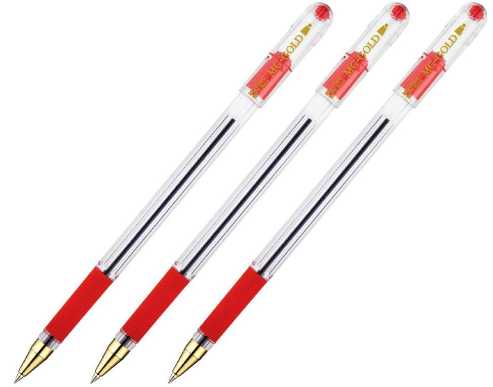 MunHwa Ручка Шариковая, толщина линии: 0.3 мм, цвет: Красный, 3 шт.  #1