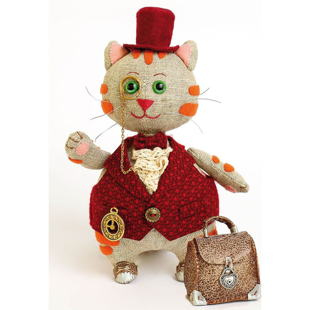 Набор для создания текстильной игрушки Перловка Денежный кот, серия Домовёнок и компания, h 20 см, игрушка #1