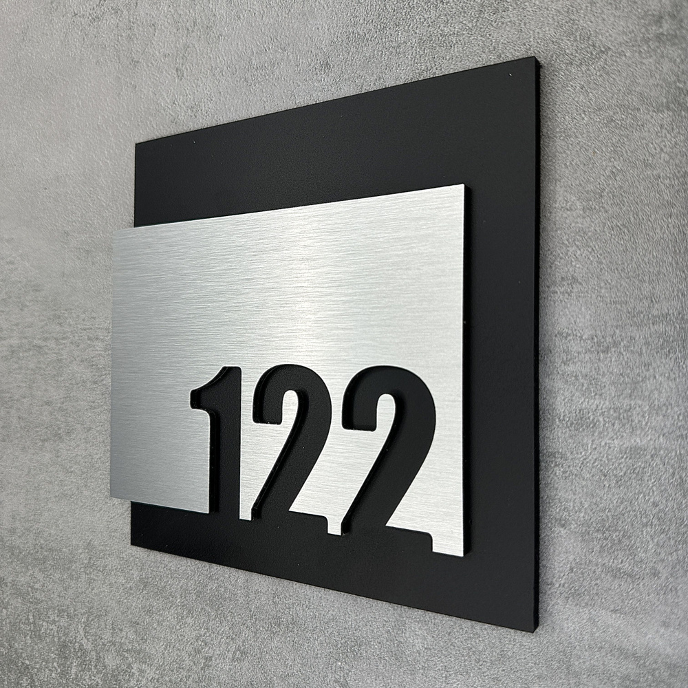 Цифры на дверь квартиры, табличка самоклеящаяся номер 122, 15х12см, царапанное серебро  #1