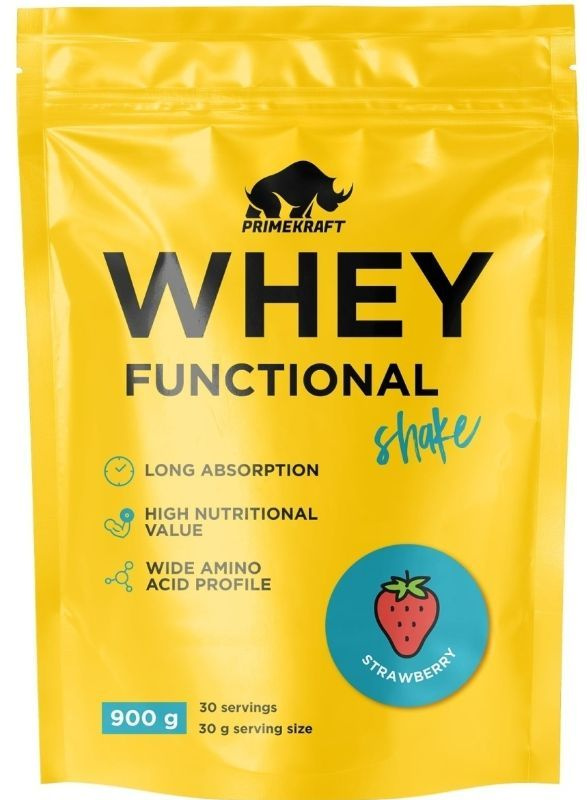 Коктейль протеиновый Prime Kraft (Прайм Крафт) Whey Functional Shake - Клубника (дойпак 900 гр)  #1