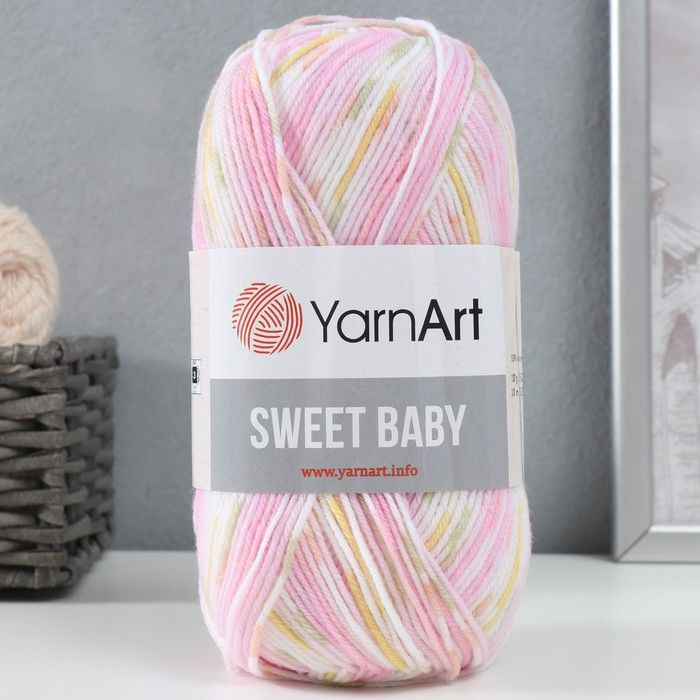 Пряжа для вязания YarnArt "Sweet Baby" 100% акрил 300м/100г, 901 розовый-белый-салат  #1