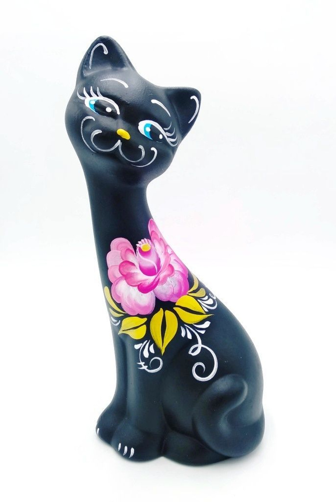 Статуэтка Кошка розы 20x9x8см из керамики для интерьера, декора дома. Сувенир подарок на день рождения, #1