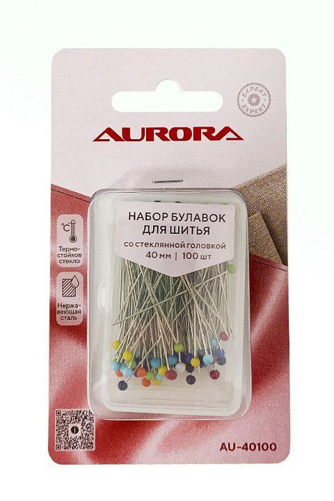 Булавки для шитья "Aurora", со стеклянной головкой 40мм /100 шт.  #1