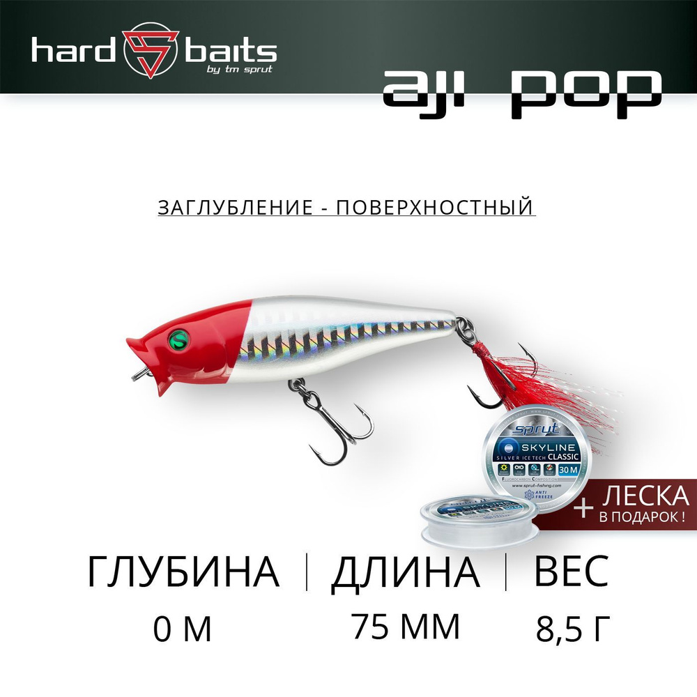 Воблер / Sprut Aji Pop 75TW (Top Water/75mm/8,5g/Top Water/RH) #1