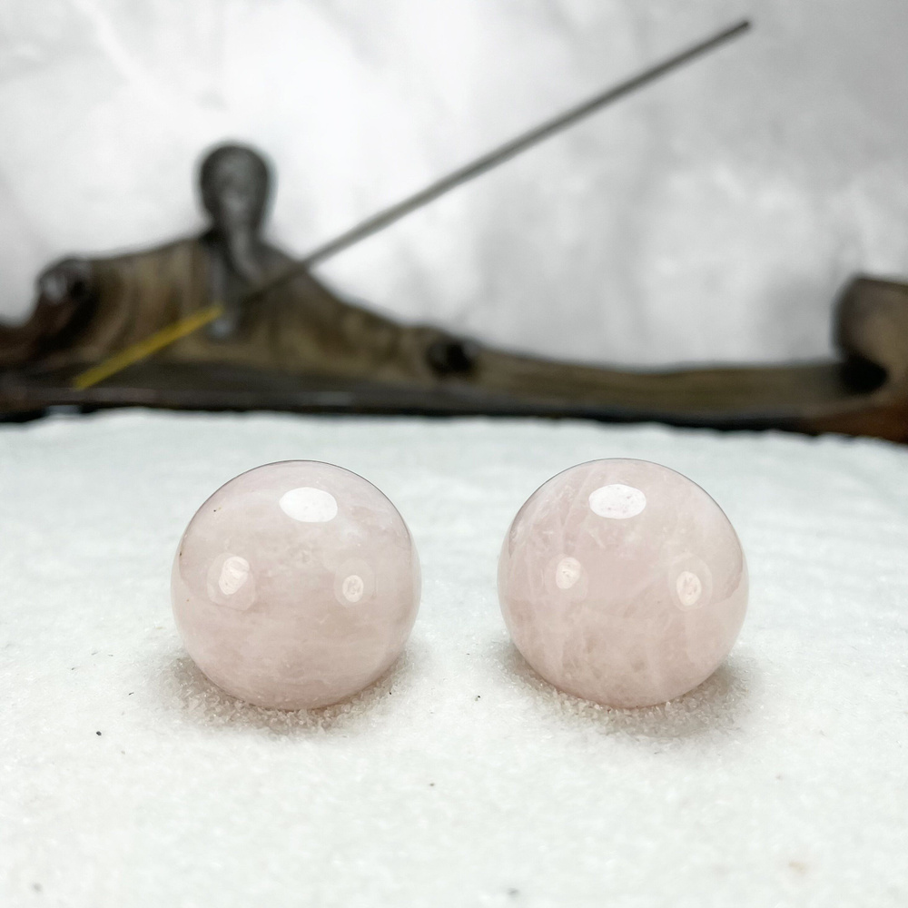 Массажные шары Баодинг Розовый кварц - диаметр 23-25 мм, натуральный камень, 2 шт - для стоунтерапии, #1