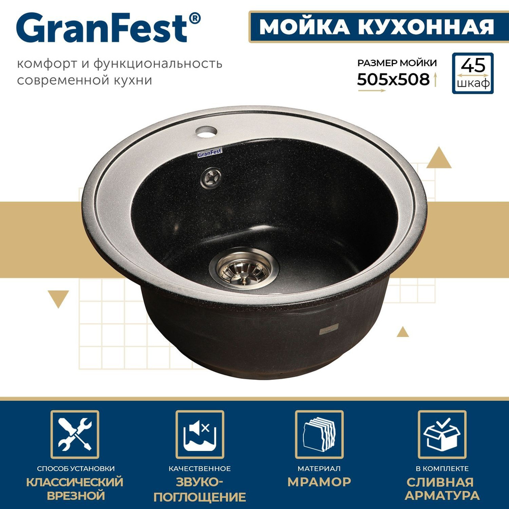 Мойка кухонная GranFest Rondo GF-R510 черный #1