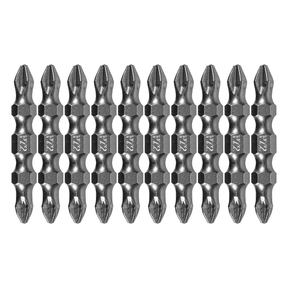 Биты для шуруповертов магнитные DENZEL, PH2-PZ2 45 мм, 1/4 посадка, сталь S2 с насечками на шлицах и #1
