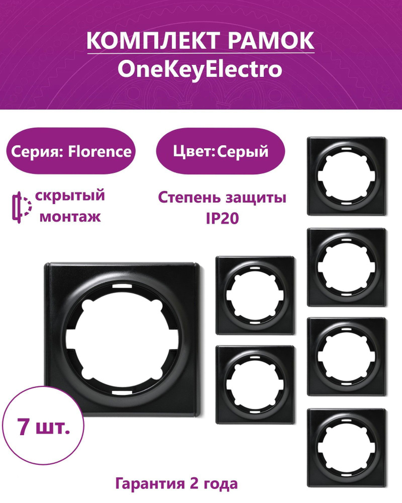 Комплект. Рамка OneKeyElectro одинарная, цвет черный (7шт.) #1