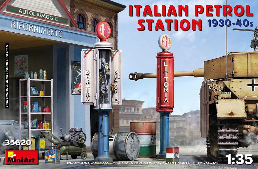 MiniArt Italian Petrol Station 1930-40s, Итальянская заправочная станция, 1/35, Сборная модель, Миниатюра #1