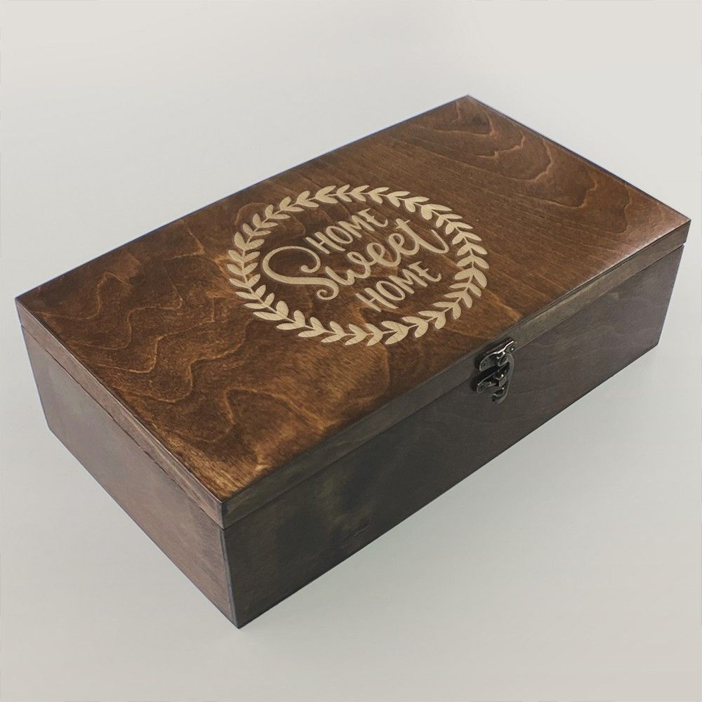 Коробка для чайных пакетиков (Чайница) из дерева, большая, 4 отделения с узором "Надписи Home sweet home #1