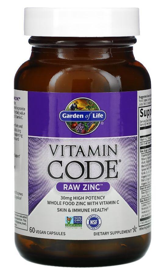 Garden of Life, Vitamin Code, RAW цинк, 60 веганских капсул #1