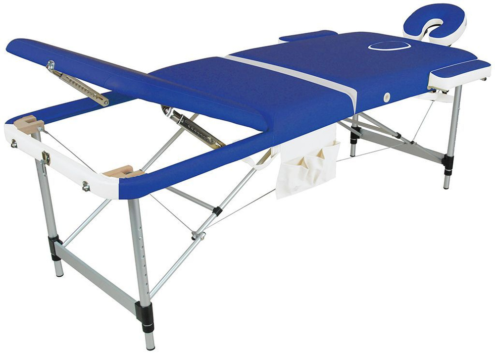 Массажный стол складной JFAL01A 3-секционный синий/белый, кушетка косметологическая, для массажа, с регулировкой #1