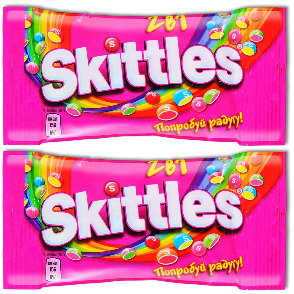 Жевательные драже Skittles 2в1 (5 двойных вкусов), 38 г, 2 шт. #1