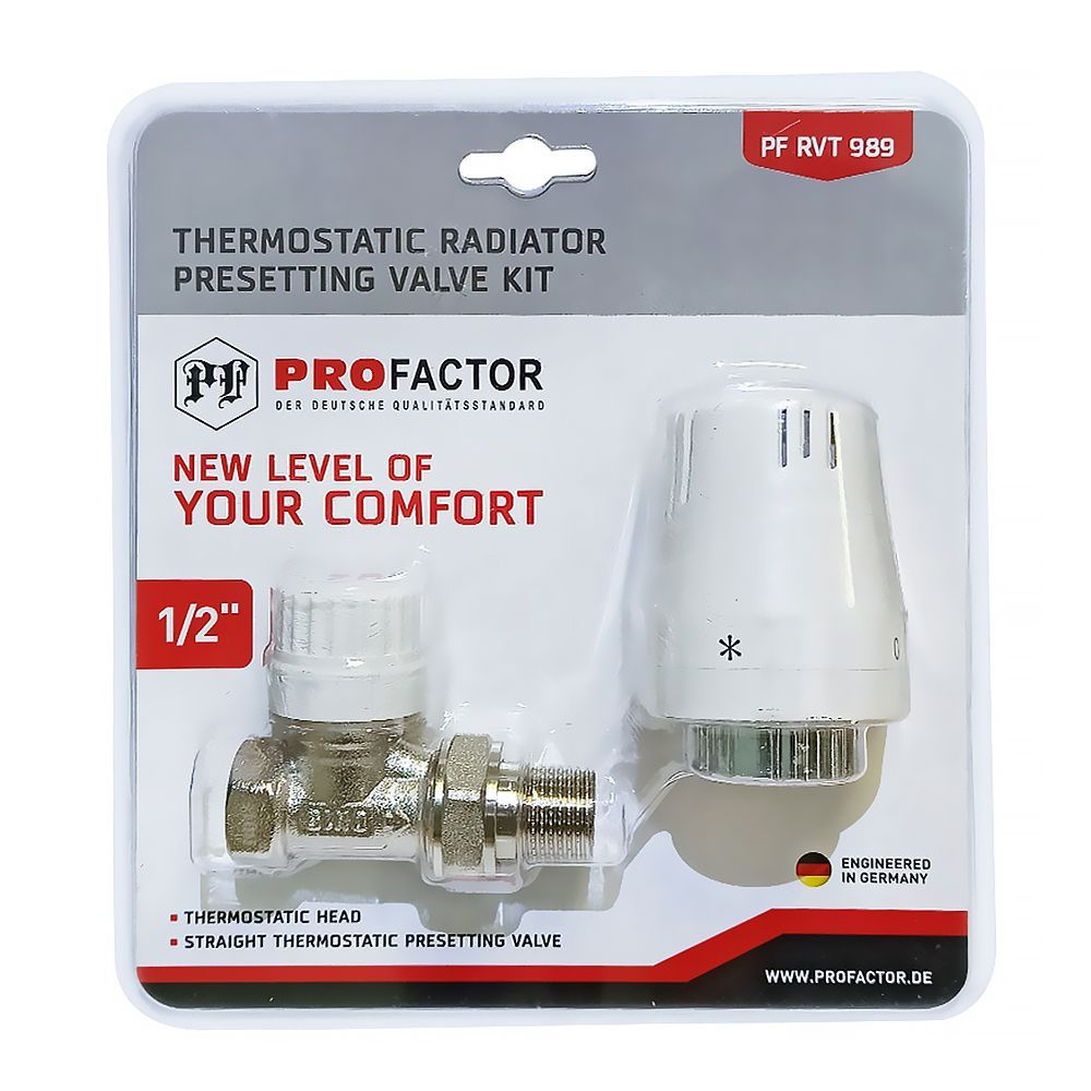 Комплект радиатора PROFACTOR термостатический, прямой, с преднастройкой, 1/2 PF RVT 989  #1