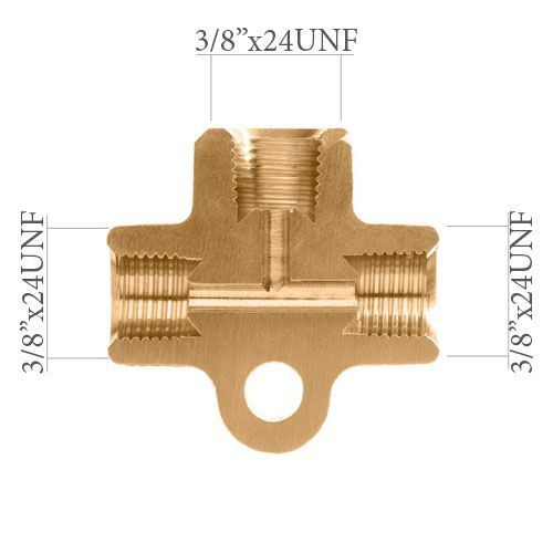 Тройник латунный с выпуклым конусом и внутренней резьбой 3/8" 24UNF/DF  #1